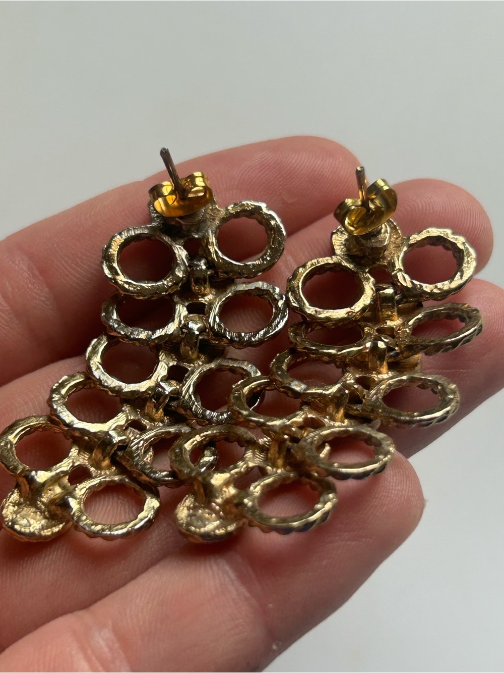 Vintage 80s Multicolor Cabochon Gold Drop Dangle Statement Earrings Runway - Picture 6 of 12
